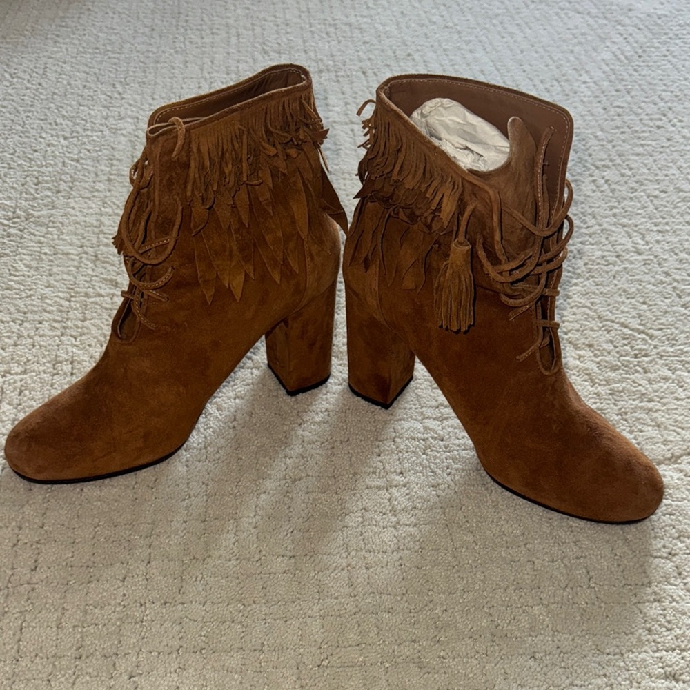 Aquazzura Fringed Brown Suede Ankle Boots